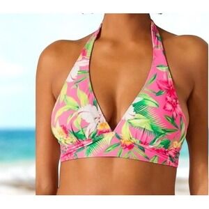 Tommy Bahama Reversible Halter Bikini Top XXS Pink Tropical Floral Beach NWT